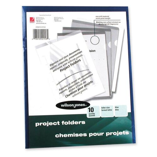 Wilson Jones Letter Pocket Folder - 50 Sheet Capacity - Vinyl - Blue - 10 / Pack - Poly Jackets - WLJ22153