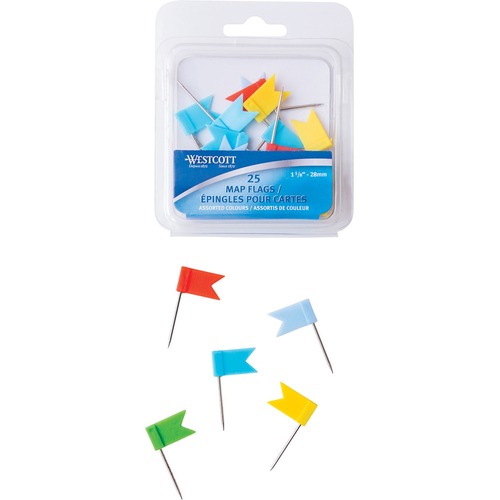Acme United Flag Map Pin - 25 / Pack - Assorted - Steel - Tacks - ACM33005