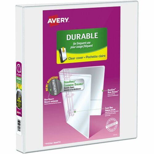 Avery® Durable View Slant-D Presentation Binder - 1" Binder Capacity - Letter - 8 1/2" x 11" Sheet Size - D-Ring Fastener(s) - White - Recycled - Durable, Gap-free Ring - 1 Each = AVE34002