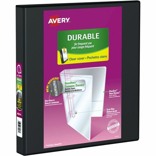 Avery® Durable View Slant-D Presentation Binder - 1" Binder Capacity - 8 1/2" x 11" Sheet Size - D-Ring Fastener(s) - Black - Recycled - Durable, Gap-free Ring - 1 Each - Presentation / View Binders - AVE34003