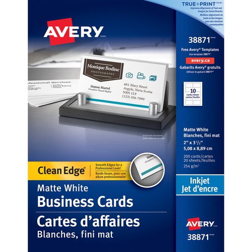 Avery® 38871 Inkjet Business Card - White - 2" x 3 1/2" - Matte - 200 / Pack - Business Cards - AVE38871