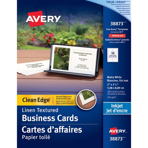 Avery® Inkjet Business Card - White - 2" x 3 1/2" - Linen - 200 / Pack - Business Cards - AVE38873
