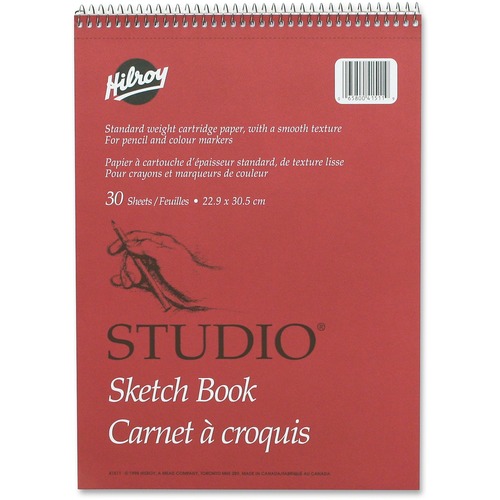 Hilroy Professional Studio Sketch Book - 30 Sheets - Plain - Coilock - 9" x 12" - White Paper - Perforated, Easy Tear - 1Each
