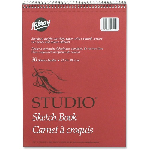 Hilroy Professional Studio Sketch Book - 30 Sheets - Plain - Coilock - 9" (228.60 mm) x 12" (304.80 mm) - White Paper - Perforated, Easy Tear - 1 Each