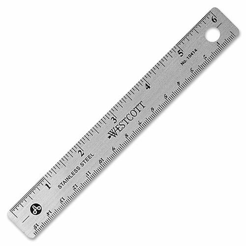 Acme United Wescott Ruler - 6" Length - 1/16, 1/32 Graduations - Imperial Measuring System - Stainless Steel - 1 Each - Silver