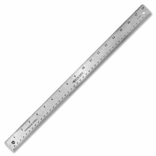 Acme United Wescott Ruler - 18" Length - 1/16, 1/32 Graduations - Imperial Measuring System - Stainless Steel - 1 Each - Silver - Rulers & Yardsticks - ACM50203