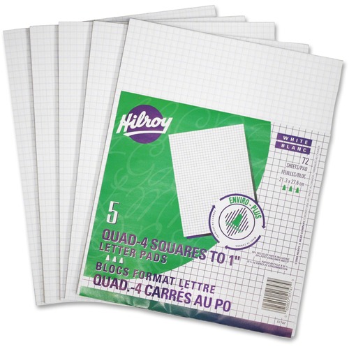 Hilroy Figuring Pad - 72 Sheets - 8 3/8" x 10 7/8" - White Paper - Recycled - 5 / Pack