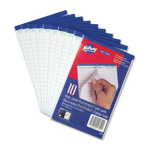 Hilroy Micro Perforated Business Notepad - 50 Sheets - 0.28" Ruled - 5" x 7 3/8" - White Paper - Micro Perforated, Easy Peel - 1Each - Letter, Legal & Jr. Pads - HLR54236