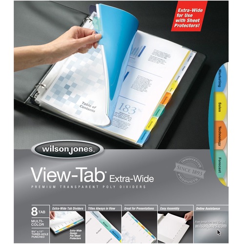 Wilson Jones Enviro Plus View-Tab Extra Wide Transparent Index Dividers - 8 Print-on Tab(s) - 8 Tab(s)/Set - Transparent Polypropylene Divider - Multicolor, Transparent Tab(s) - 1 / Set = WLJ55070