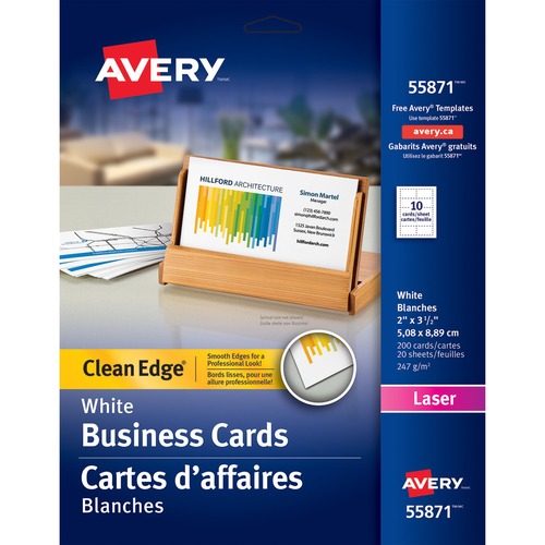 Avery® Laser Business Card - White - 2" x 3 1/2" - 200 / Pack - Business Cards - AVE55871