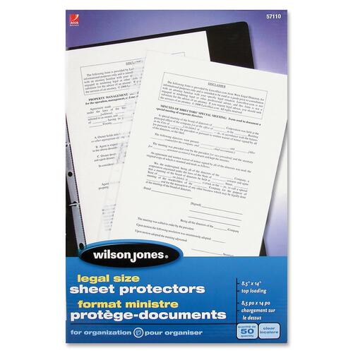 Wilson Jones Sheet Protector - For Legal 8 1/2" x 14" Sheet - Ring Binder - Rectangular - Clear - 50 / Pack = WLJ57110