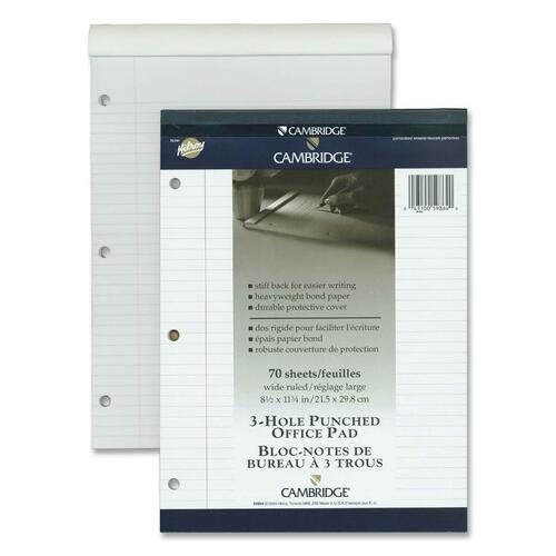 Hilroy Cambridge Office Notepad - 70 Sheets - Wire Bound - Ruled - Ruled - 20 lb Basis Weight - 8 1/2" x 11 3/4" - White Paper - Numbered, Durable Cover, Easy Tear, Micro Perforated, Stiff-back - 1Each