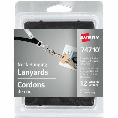 Avery® Neck Style Lanyard - 12 / Pack - 35.50" (901.70 mm) Length - Black