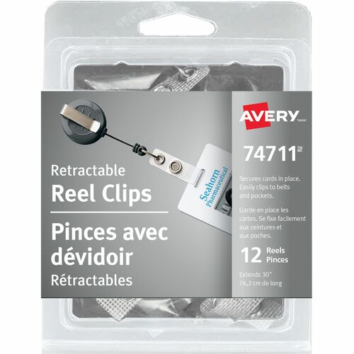 Avery® Clip-on Retractable ID Reel - 30" (762 mm) x - 12 / Pack - Name Badges/Systems - AVE74711