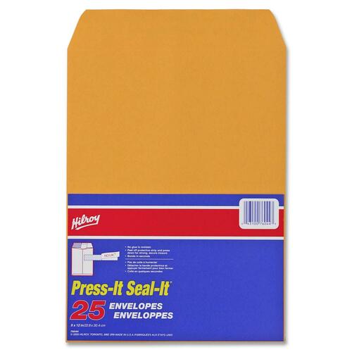 Press-It Seal-It Kraft Adhesive Envelope - 9"W x 12"L - 25 / Pack