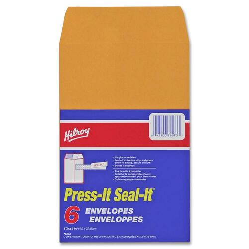Hilroy Press-It Seal-It Self Adhesive Envelope - Business - 5 7/8" Width x 9" Length - Self-sealing - 6 / Pack = HLR76073