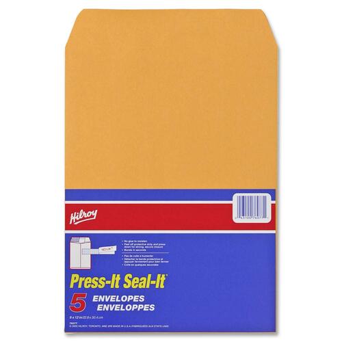Press-It Seal-It Self Adhesive Envelope - Business - 9" W x 12" L - Self-sealing - 5 / Pack - Large Format/Catalog Envelopes - HLR76077