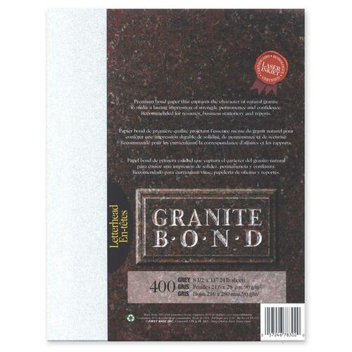 First Base Granite Bond Laser Laser Paper - Gray - Recycled - Letter - 8 1/2" x 11" - 24 lb Basis Weight - 400 / Pack