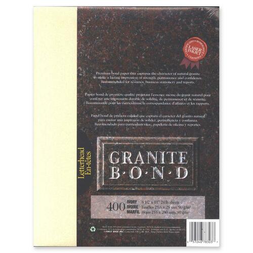 First Base 78303 Granite Bond Laser Paper - Letter - 8 1/2" x 11" - 24 lb Basis Weight - 400 / Pack - Acid-free, Lignin-free = FST78303