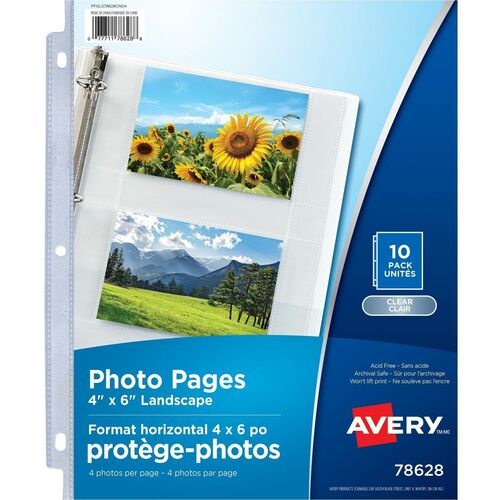Avery® Horizontal Photo Page - 4" (101.60 mm) Width x 6" (152.40 mm) Length - Photo Album Refill Pages - AVE78628