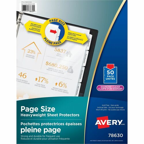 Avery® Page Size Sheet Protector - For Letter 8 1/2" x 11" Sheet - Ring Binder - Rectangular - Diamond Clear - Polypropylene - 50 / Pack