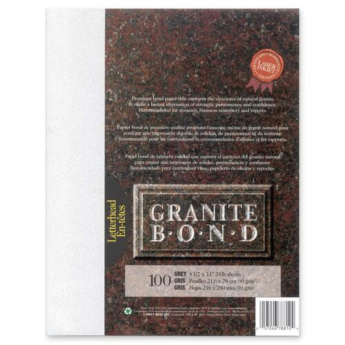First Base Granite Bond 78812 Laser Laser Paper - Gray - Recycled - Letter - 8 1/2" x 11" - 24 lb Basis Weight - 100 / Pack - Unprinted Stationery - FST78812