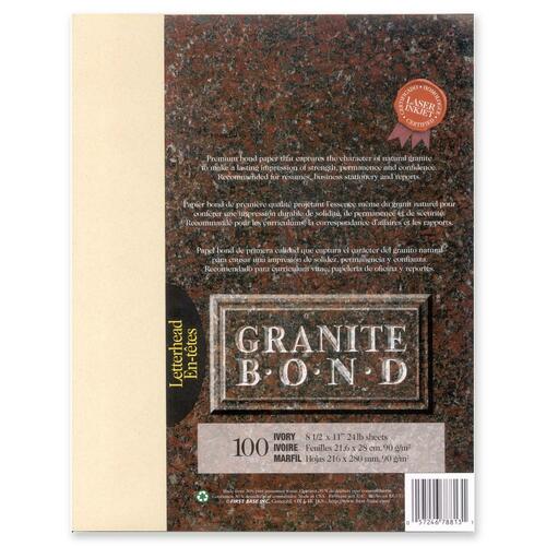 First Base Granite Bond Laser Laser Paper - Ivory - Recycled - Letter - 8 1/2" x 11" - 24 lb Basis Weight - 100 / Pack - Unprinted Stationery - FST78813