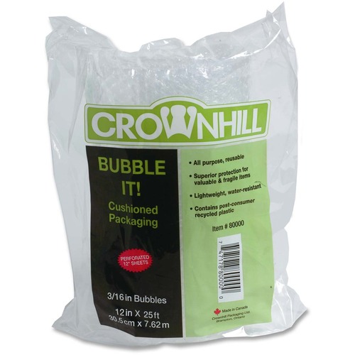 Crownhill Cushion Wrap - 12" (304.80 mm) Width x 25 ft (7620 mm) Length - 187.5 mil (4.8 mm) Thickness - Lightweight - Polyethylene = CWH80000