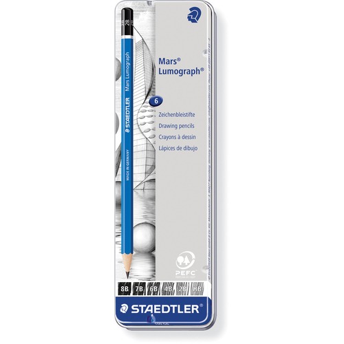 Staedtler Lumograph Drawing Pencil - 8B, 7B, 6B, 4B, 2B, HB Lead - Cedar Barrel - 6 / Set - Drawing Pencils - STD100G610