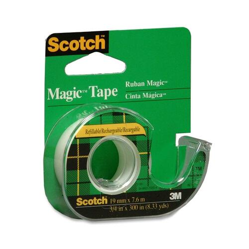 3M Scotch Magic Transparent Tape with Handheld Dispenser - 25 ft (7.6 m) Length x 0.75" (19 mm) Width - 1 Each - Clear - Tape Dispenser Replacement Cores - MMM105NA