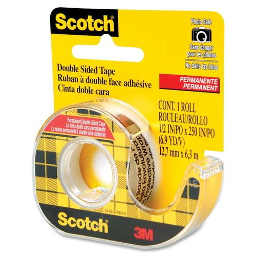 3M Scotch Double-Sided Tape - 20.8 ft (6.4 m) Length x 0.50" (12.7 mm) Width - Dispenser Included - Long Lasting - For Attaching, Mounting - 1 Each - Clear = MMM136NA