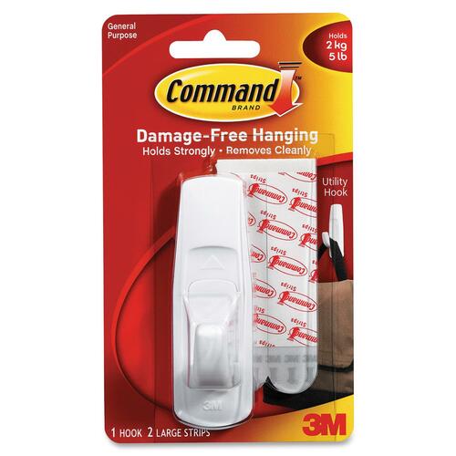 3M Reusable Command Adhesive Strip Hook - 1 Large Hook - for Multipurpose - 1 / Pack - Hooks & Hangers - MMM17003C