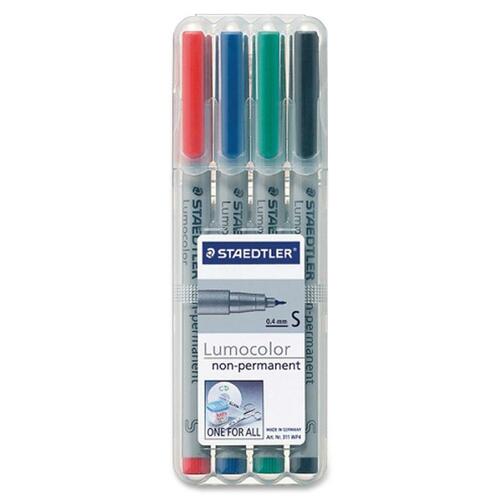 Lumocolor Universal Non-permanent Marker - Extra Fine Marker Point - 0.4 mm Marker Point Size - Refillable - Assorted Water Based Ink - Polypropylene Barrel - 4 / Set - Overhead Transparency Markers - STD311WP4