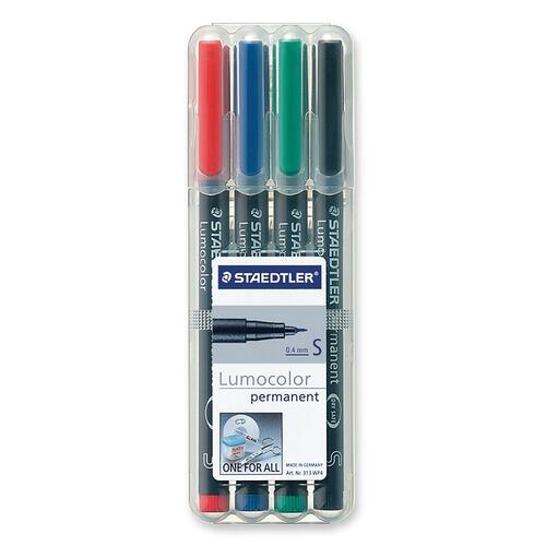 Lumocolor Permanent Pen 313 - Extra Fine Marker Point - 0.4 mm Marker Point Size - Refillable - Red, Blue, Green, Black - Black Polypropylene Barrel - 4 / Set - Overhead Transparency Markers - STD313WP4
