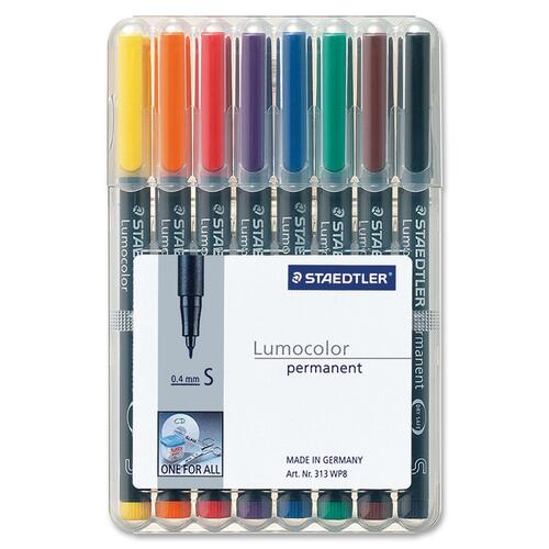 Lumocolor Universal Permanent Marker - Extra Fine Marker Point - 0.4 mm Marker Point Size - Assorted - Polypropylene Barrel - 8 / Set - Overhead Transparency Markers - STD313WP8