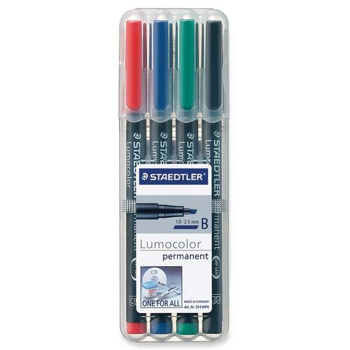 Lumocolor Universal Permanent Marker - Broad Marker Point - 0.4 mm Marker Point Size - Assorted - Polypropylene Barrel - 4 / Box