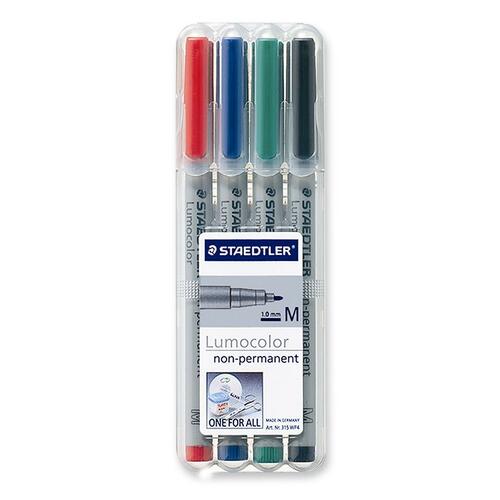 Lumocolor Non-Permanent Pen 315 - Medium Marker Point - 1 mm Marker Point Size - Refillable - Red, Blue, Green, Black Water Based Ink - Gray Polypropylene Barrel - 4 / Set - Overhead Transparency Markers - STD315WP4
