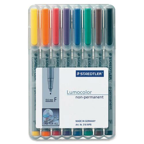 Lumocolor Fine Point Waterbased Markers - Fine Marker Point - Assorted Water Based Ink - Polypropylene Barrel - 8 / Set - Overhead Transparency Markers - STD316WP8