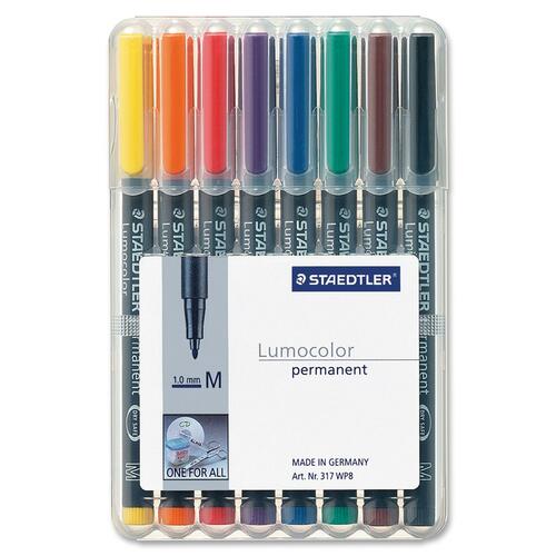 Staedtler LumoColor Permanent Pen - Medium Marker Point - 0.8 mm Marker Point Size - Assorted - 8 / Set - Overhead Transparency Markers - STD317WP8
