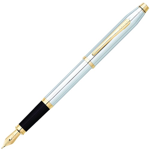 Cross Century II Medalist Chrome 23KT Gold Plated Appointments Fountain Pen - Conical Pen Point Style - 1 Each - Fine Writing Pens & Pencils - CRO3309MF
