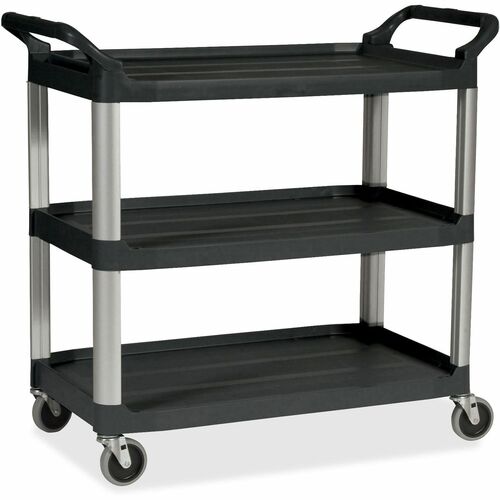Rubbermaid Commercial Economy Cart - 3 Shelf - 90.72 kg Capacity - 4 Casters - 4" (101.60 mm) Caster Size - Plastic - x 33.6" Width x 18.6" Depth x 37.8" Height - Black - 1 Each - Janitorial Carts - RUB342488BK