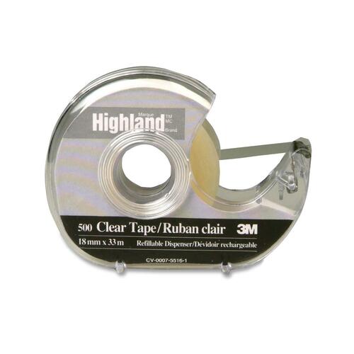 3M Highland Crystal Clear Transparent Tape - 36 yd (32.9 m) Length x 0.75" (19 mm) Width - 1" Core - 1 Each - Clear