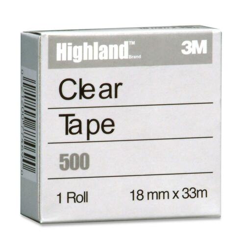 3M Highland Transparent Tape - 36.1 yd (33 m) Length x 0.71" (18 mm) Width - 1" Core - Polypropylene Film, Acrylic - 1 Each - Clear