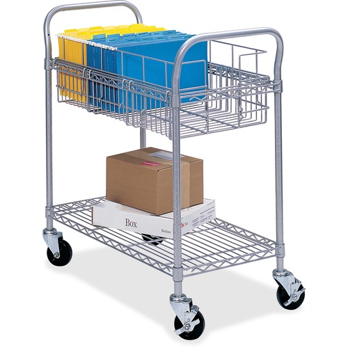Safco Wire Mail Cart - 272.16 kg Capacity - 4 Casters - 4" (101.60 mm) Caster Size - Steel - x 26.8" Width x 18.8" Depth x 38.5" Height - Gray - 1 Each