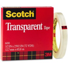 3M Scotch Glossy Transparent Tape - 72.2 yd (66 m) Length x 0.47" (12 mm) Width - 3" Core - 1 Each - Clear