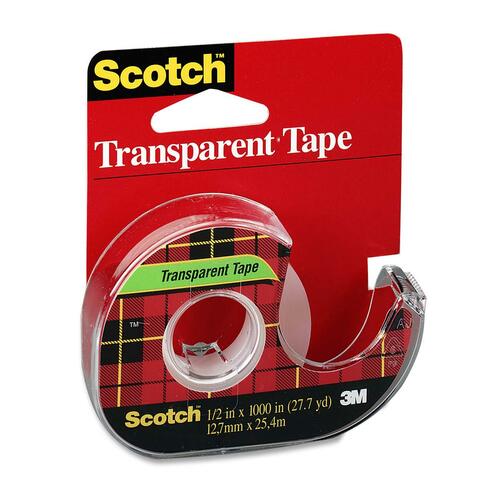 Scotch Cellulose Transparent Tape - 36 yd (32.9 m) Length x 0.50" (12.7 mm) Width - 3" Core - 1 Each - Transparent & Invisible Tapes - MMM60012PP