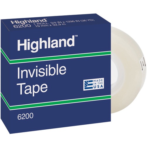 3M Highland Permanent Invisible Transparent Tape - 36 yd (32.9 m) Length x 0.75" (19 mm) Width - 1" Core - 1 Each - Clear