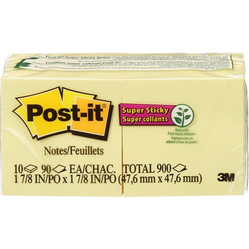 Post-it® Super Sticky Notes - 2" x 2" - Square - Yellow - Self-adhesive - 10 / Pack