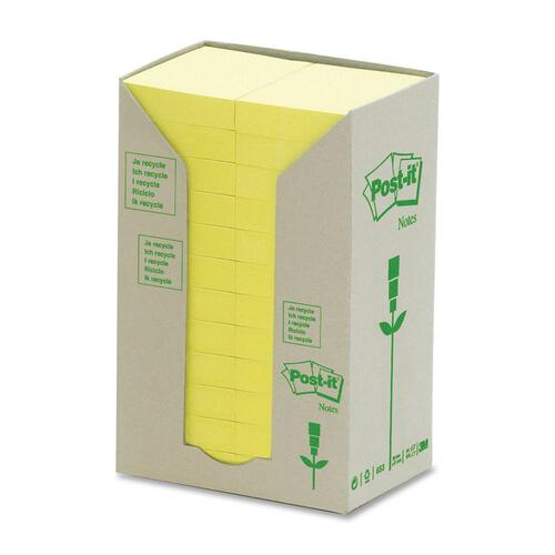 3M Green Recycled Adhesive Note - 2400 - 1.50" x 2" - Rectangle - White - Paper - Self-adhesive, Repositionable - 24 / Pack
