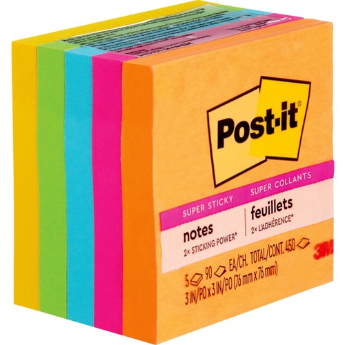 Post-it® Super Sticky Plain Notes - 3" x 3" - Square - Unruled - Assorted - 5 / Pack